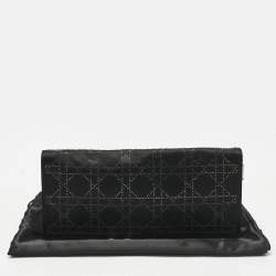 Pre Owned Dior Black Cannage Satin Crystals Lady Dior Chain Clutch