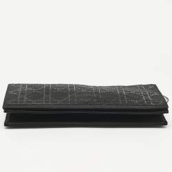 Pre Owned Dior Black Cannage Satin Crystals Lady Dior Chain Clutch