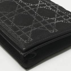 Pre Owned Dior Black Cannage Satin Crystals Lady Dior Chain Clutch