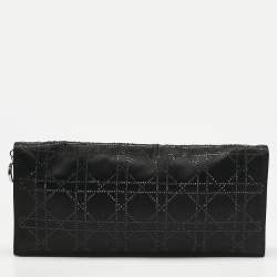 Pre Owned Dior Black Cannage Satin Crystals Lady Dior Chain Clutch