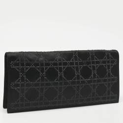 Pre Owned Dior Black Cannage Satin Crystals Lady Dior Chain Clutch
