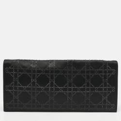 Pre Owned Dior Black Cannage Satin Crystals Lady Dior Chain Clutch