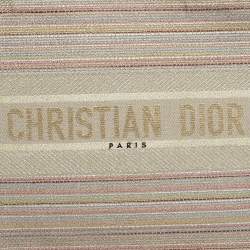 Pre Owned Dior Multicolor Embroidered Stripes Canvas Medium Book Tote 