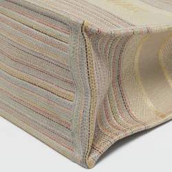 Pre Owned Dior Multicolor Embroidered Stripes Canvas Medium Book Tote 