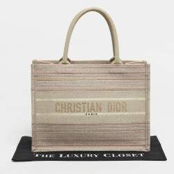 Pre Owned Dior Multicolor Embroidered Stripes Canvas Medium Book Tote 