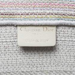 Pre Owned Dior Multicolor Embroidered Stripes Canvas Medium Book Tote 
