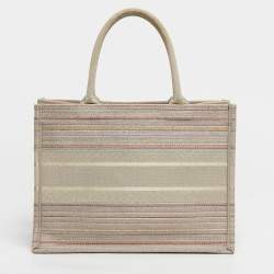 Pre Owned Dior Multicolor Embroidered Stripes Canvas Medium Book Tote 