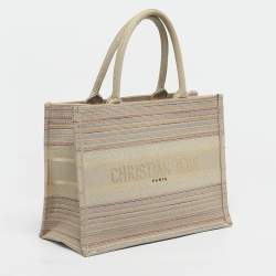 Pre Owned Dior Multicolor Embroidered Stripes Canvas Medium Book Tote 