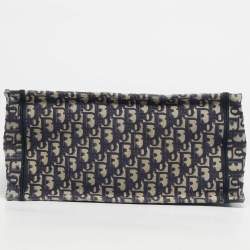 Pre Owned Dior Navy Blue Oblique Embroidered Canvas Small Book Tote 