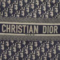 Pre Owned Dior Navy Blue Oblique Embroidered Canvas Small Book Tote 
