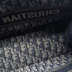 Pre Owned Dior Navy Blue Oblique Embroidered Canvas Small Book Tote 