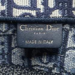 Pre Owned Dior Navy Blue Oblique Embroidered Canvas Small Book Tote 