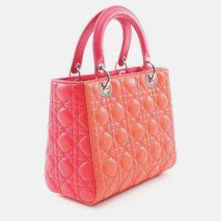 Pre Owned Dior Orange Pink Medium Bicolor Lambskin Cannage Lady Dior