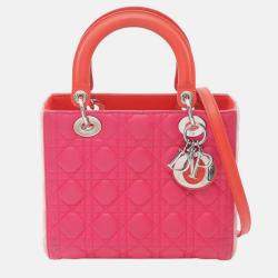 Pre Owned Dior Pink Medium Tricolor Lambskin Cannage Lady Dior