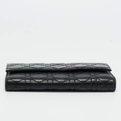 Pre Owned Dior Black Iridescent Cannage Patent and Leather Lady Dior Chain Flap Wallet