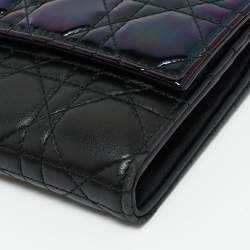 Pre Owned Dior Black Iridescent Cannage Patent and Leather Lady Dior Chain Flap Wallet