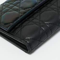Pre Owned Dior Black Iridescent Cannage Patent and Leather Lady Dior Chain Flap Wallet