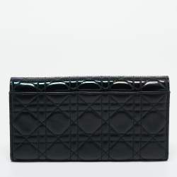 Pre Owned Dior Black Iridescent Cannage Patent and Leather Lady Dior Chain Flap Wallet