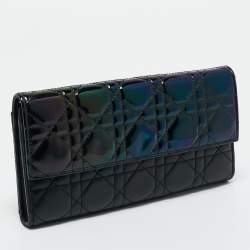 Pre Owned Dior Black Iridescent Cannage Patent and Leather Lady Dior Chain Flap Wallet