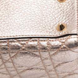 Pre Owned Dior Gold Small Metallic Grained Calfskin Cannage Supple Lady Dior