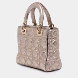Pre Owned Dior Gold Small Metallic Grained Calfskin Cannage Supple Lady Dior