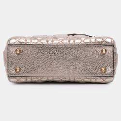 Pre Owned Dior Gold Small Metallic Grained Calfskin Cannage Supple Lady Dior