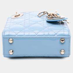 Pre Owned Dior Blue Micro Patent Cannage Lady Dior