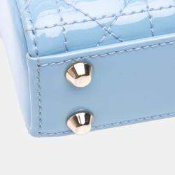 Pre Owned Dior Blue Micro Patent Cannage Lady Dior