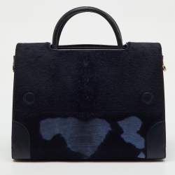 Pre Owned Dior Dark Blue Calfhair and Leather Medium Diorever Tote