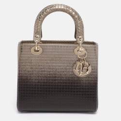 Pre Owned Dior Ombre Gold Microcannage Patent Leather Medium Lady Dior Tote 