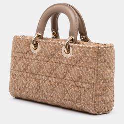 Pre Owned Dior Brown Medium Tweed Cannage Lady D Joy