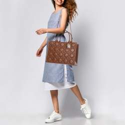 Pre Owned Dior Brown Macrocannage Leather Medium Book Tote