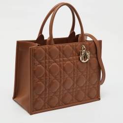 Pre Owned Dior Brown Macrocannage Leather Medium Book Tote