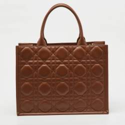 Pre Owned Dior Brown Macrocannage Leather Medium Book Tote