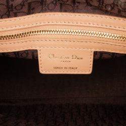 Pre Owned Dior Beige Medium Lambskin Cannage Contrast Stitch Lady Dior