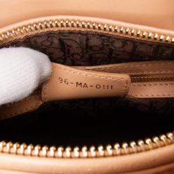 Pre Owned Dior Beige Medium Lambskin Cannage Contrast Stitch Lady Dior