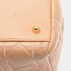 Pre Owned Dior Beige Medium Lambskin Cannage Contrast Stitch Lady Dior