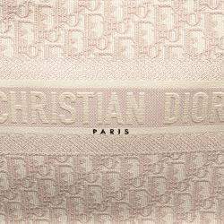 Pre Owned Dior Pink Medium Oblique Embroidered Canvas Book Tote