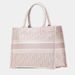 Pre Owned Dior Pink Medium Oblique Embroidered Canvas Book Tote