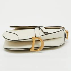 Pre Owned Dior Off White Leather Saddle Shoulder Bag