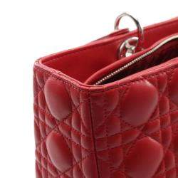 Pre Owned Dior Lady Dior Large Red Leather Tote Bag