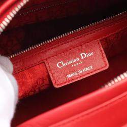 Pre Owned Dior Lady Dior Large Red Leather Tote Bag