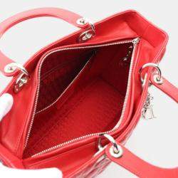 Pre Owned Dior Lady Dior Large Red Leather Tote Bag