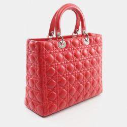 Pre Owned Dior Lady Dior Large Red Leather Tote Bag