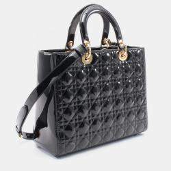 Pre Owned Christian Dior Lady Large Cannage Black Patent Leather Handbag
