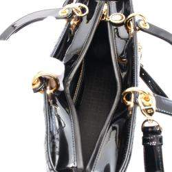 Pre Owned Christian Dior Lady Large Cannage Black Patent Leather Handbag