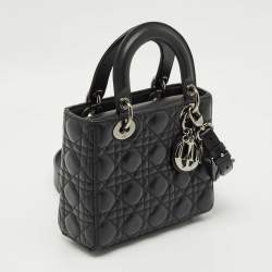 Pre Owned Dior Black Cannage Leather Small Lady Dior Tote