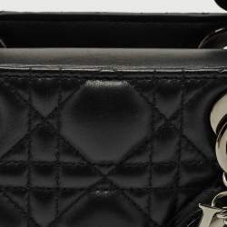 Pre Owned Dior Black Cannage Leather Small Lady Dior Tote