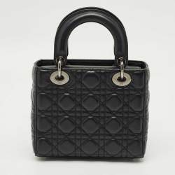 Pre Owned Dior Black Cannage Leather Small Lady Dior Tote