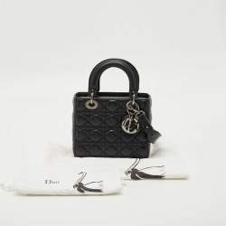 Pre Owned Dior Black Cannage Leather Small Lady Dior Tote